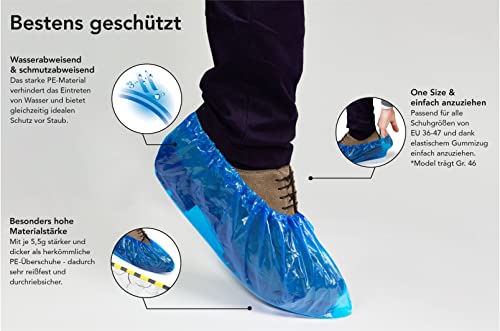 URBAN MEDICAL 100x Wasserdichte 5,5g Einweg/Mehrweg Schuhüberzieher - SOLID DRY - Reißfest & durchriebsicher - Überschuhe für In- und Outdoor - ONESIZE