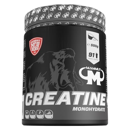 Mammut Nutrition Creatine Monohydrat Pulver 550 g Dose, reines Kreatin Monohydrat mit Magnesium, geschmacksneutral, veganes Pulver für Erwachsene, für kurzzeitige & intensive Belastung