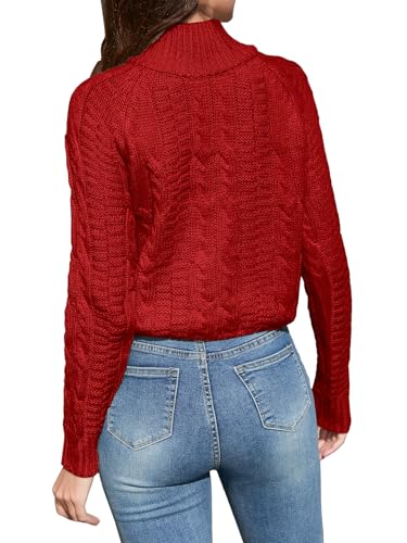 Image of DAIMIDY Women's Crop Sweaters, Sexy Cropped Chunky Knit Long Sleeve Pullover Turtleneck Jumper Tops with Twisted Pattern
