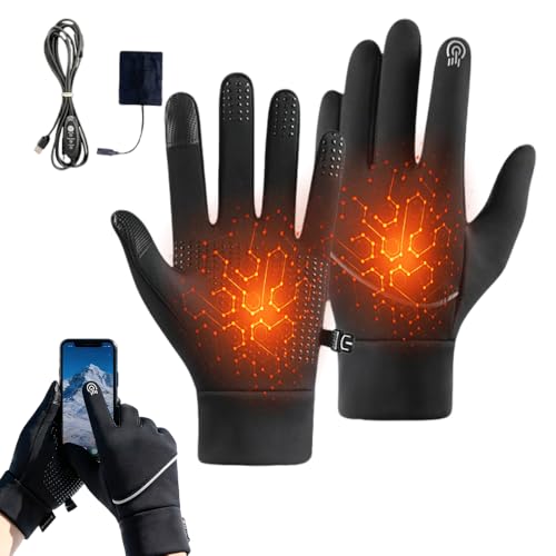 USB Beheizte Handschuhe, 2026 Neu Winterhandschuhe Touchscreen Wasserdichtem, Elektrische Beheizte Skihandschuhe Ski Handschuhe Damen Herren für Klettern Skifahren Radfahren Camping (Schwarz, M)