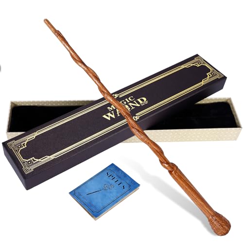 ChampWe Wooden Magic Wand Wizard Witch Wood Wands Hand Carved for Collection Cosplay Christmas Party with Spellbook & Gift Box (Root)