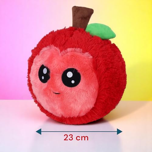 MIJOMA Plüschball Ø23cm mit Handpumpe – Kuscheliger aufblasbarer Softball – Flauschiger Ball aus Plüsch – Aufblasspielzeug für Kinder (Apfel – Rot)