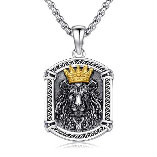 ROMANTICWORK Collier Lion en Argent Sterling 925 Pendentif Tête de Lion Bijoux Cadeau Pour Hommes