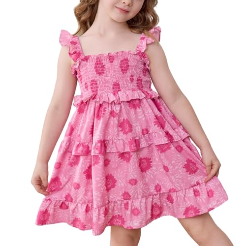 Little Bitty Toddler Girl Smocked Dress Floral Flutter Sleeve Ruffle Dresses Girls Summer Outfits Beach Sundress 2-7 Years2