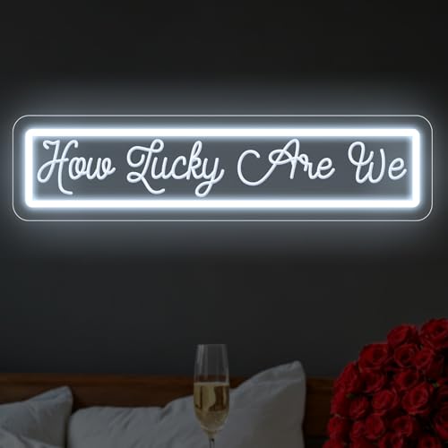 Image of How Lucky Are We Neon Sign, Romantic Anniversary LED Light, Home Bedroom Wall Decor,Valentine's Day Decor, Wedding Neon Wall Art, 16.5 inchx4.1 inch