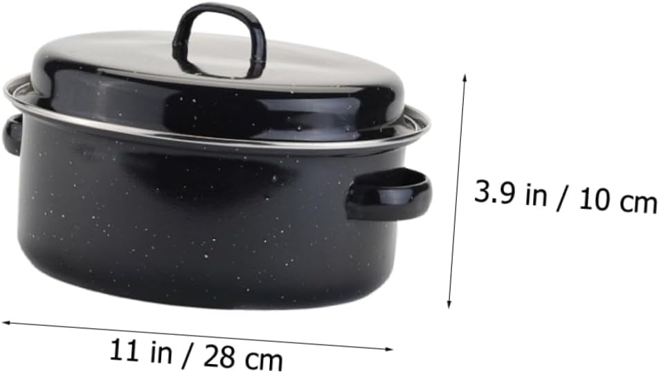 VOSAREA Covered Round Roaster for Roasted Sweet Potatoes Enamel Potato Pot with Lid Portable Baking Dish for Home Camping and Gatherings Easy to Clean and Carry