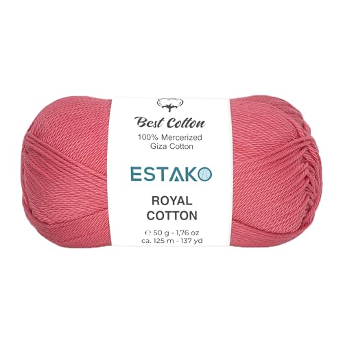 Image of Estako Royal Cotton, 100% Mercerized Giza Cotton Yarn, Soft, Super Fino 1 for Crochet and Knitting 1.76 Oz (50g) / 137 Yrds (125m) (5070 - Pink)