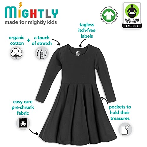 Mightly Girls’ 3/4 Sleeve Skater Dress | 95% Organic Cotton, Twirl Dress w/Pockets for Toddler & Kids, Fair Trade Certified4