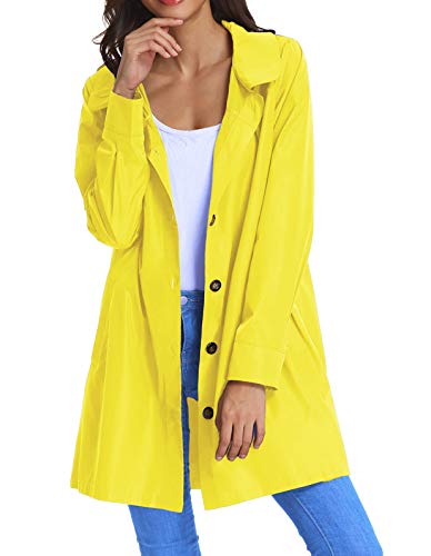Kate Kasin Women's Raincoat Hooded Rain Jacket Windbreaker L Lemon Yellow