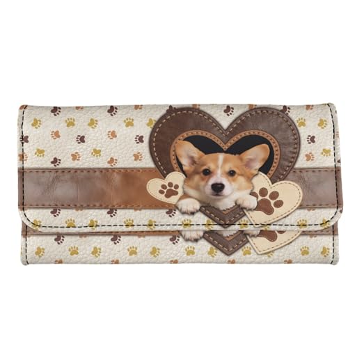 Image of AFPANQZ Funny Corgi Print Womens Wallet with RFID Slim Wallets for Women, Thin Ladies Credit Card Holder Purse, Cute Leather Bifold Clutch