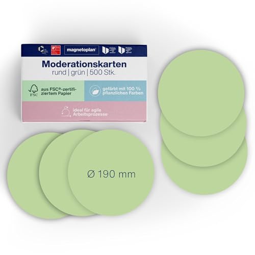 magnetoplan Moderationskarten, rund| ø 190mm | 500 Stück | Moderationskarten in grün | Für Meetings und Präsentationen | FSC-zertifiziert und kunststofffrei verpackt