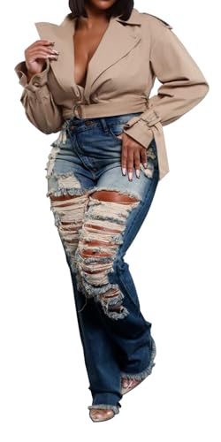 Women's Ripped Skinny Jeans Fashion High Waist Distressed Denim Pants4