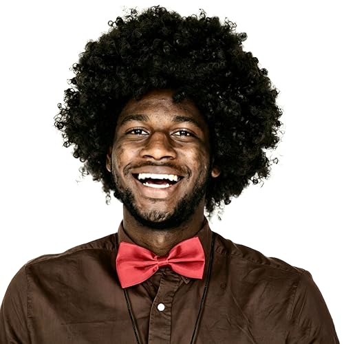 HHJJRZ Hippie Black Afro Wig Brown Disco Costume for Men & Women Retro Accessories for 70s Hippies Costume Cosplay Halloween (Black)