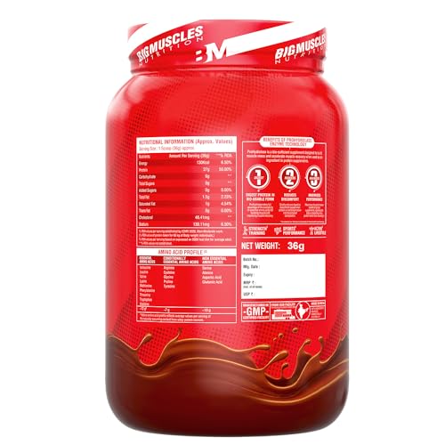 Image of Bigmuscles Nutrition Nitric Whey protein | 27g Isolate Whey Protein | ProHydrolase Enzyme Tech. for Faster Absorption & Lean Muscle Growth | Rich Chocolate | 36g (1 Serving)