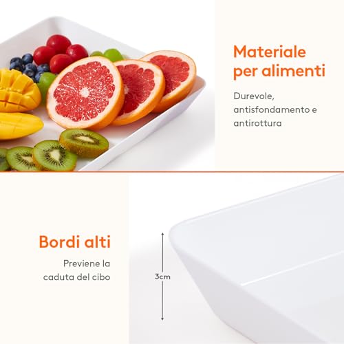 Lifewit Vassoio da Portata in Plastica, Vassoio Plastica Rettangolare per Feste, Vassoio Riutilizzabile Senza BPA per Snack, Cibo, Biscotti, set di 3, 14,45" x 9,45" - immagine 4