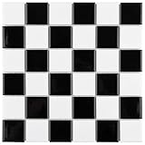 Merola Tile Metro Quad Checkerboard Glossy Black and White 11-3/4' x 11-3/4' Porcelain Floor and Wall Tile