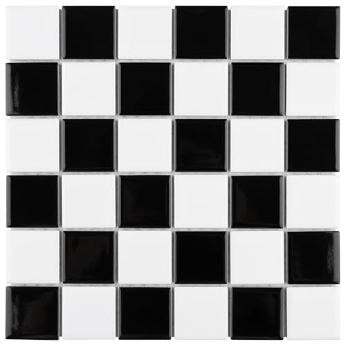 Merola Tile Metro Quad Checkerboard Glossy Black and White 11-3/4"