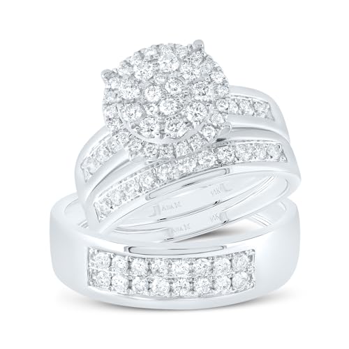 Jewels By Lux 14kt White Gold His & Hers 1 Cttw Diamond Ana M Round Bridal Wedding Ring Band Set, Women Size: 5-9, Men Size: 8-12