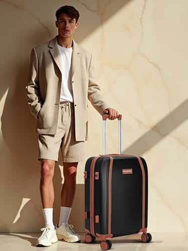 Image of FUR JADEN The Wayfarer Polycarbonate Travel Luggage Suitcase with 8 StealthTech Silent Shock Absorbing Wheels, TSA Lock & Aviation Grade Telescopic Trolley (Stark Black, Cabin + Medium)
