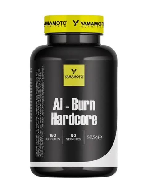 YAMAMOTO Ai-Burn Hardcore 180 Capsule - Termogenico avanzato formula ad alto dosaggio, Bruciagrassi, Migliora metabolismo grassi.