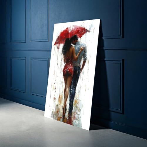 Peinture abstraite couple sous la pluie pour décoration romantique de salon