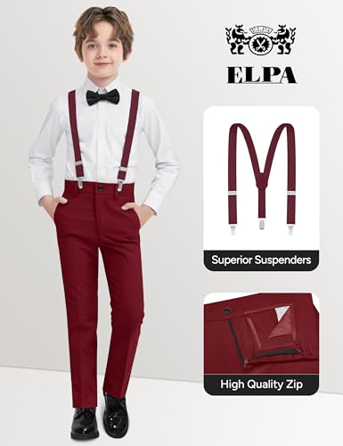 Image of Boys Suit Vest Set 4 Pieces Slim Fit Kids Burgundy Formal Vest and Pants Set for Wedding Ring Bearer, Easter, First Communion, Confirmation, Graduation Toddler Boys Size 2