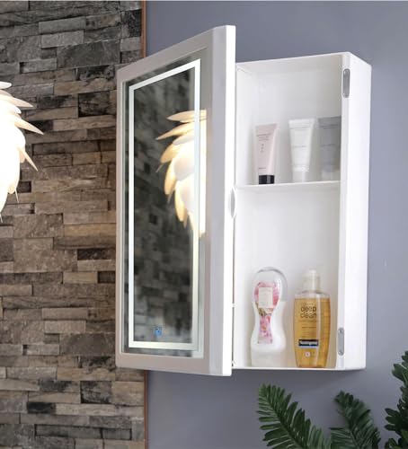 Image of CIPLA PLAST Flora LED Mirror Cabinet | Wall Mounted Bathroom Mirror Cabinet with 5 Shelf Storage | 3-Color Mode and Dimmer Light Function | BRC - 740 LED (White)