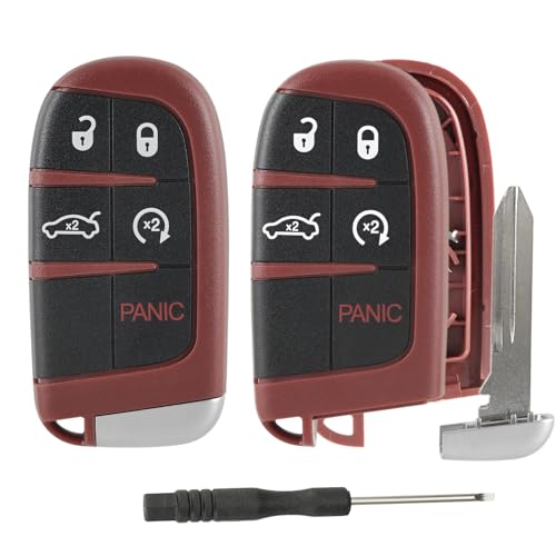 HYMOLKYE 5 Button Red Key Fob Cover Shell Case Replacement for Dodge Charger Challenger SRT Hellcat  Jeep Grand Cherokee Compass Dodge Dart Durango Journey Chrysler 300 2014-2020 Replace Shell 2 Pack