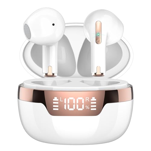 DUSONLAP Bluetooth Kopfhörer, Mini Kopfhörer Kabellos Bluetooth 5.3 mit HD Mikrofon, 47Std Premium-Tiefbass Wireless Kopfhörer mit Dual LED Anzeige, Leichtes Design, IP7 wasserdichte Ohrhörer Weiß., 29.99