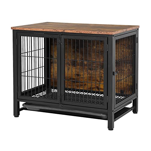Pantazo Wooden Dog Crate Furniture With Tray, Heavy Duty Dog Kennel With Double Doors Decorative End Table For Small To Medium Dog (Large) #TOP6