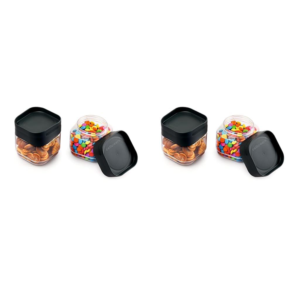 CELLO Modustack Square Containers | Air Tight Lid and Stackable | for Storage of Food, Pulses, Spice, Cereals, Cookies, Dry Food | Set of 2, 500ml, Grey (Pack of 2) (B0D7Z995F8) Amazon Price History, Amazon Price Tracker