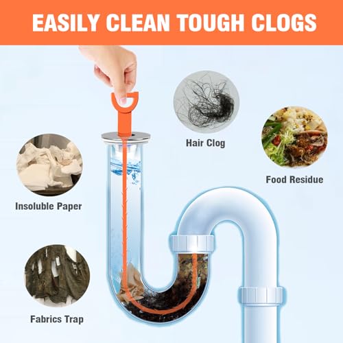 Reliahom 10 Pack 27 Inch Long Drain Clog Remover, Drain Snake Clog Remover Tool Drain Cleaner Hair Clog Remover Sink Snake Drain Hair Catcher For Shower Kitchen Sink Bathroom Tub Sewer thumb #4