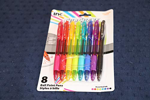 Clipclicks 8 Ballpoint Pens Assorted Ink Colors #TOP1