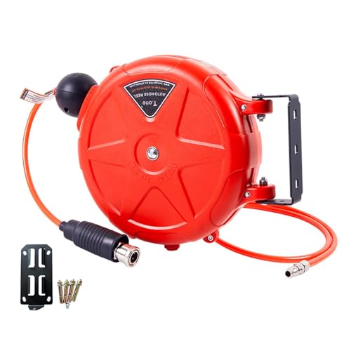 GEDOX Air Hose Reel - Air Hose Swivel Reel - 10m Automatic Rewind Commercial Reel | Wall Mounted Air Drum Automatic Telescopic Hose Reel With Bracket Quick Coupler | Air Compressor Accessories