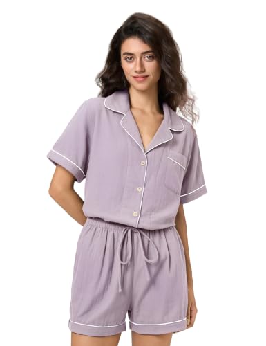 Image of BESTOUCH Womens Pajama Sets: 100% Cotton Muslin Linen Feel | Button Soft Comfy Breathable Classic Sleep Pjs 2 Piece