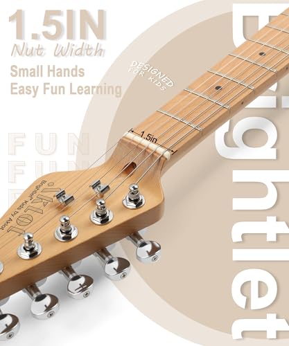 Image of AKLOT Mini Kids Electric Guitar: 3 /4 Size Guitar Kit for Beginners, 1.5in Narrow Neck for Small Hands, Easy to Play, Age 6-12, 36 inch, 10W Amp, Gig Bag, Strap, Cable, Picks & Lesson Book(Cream)
