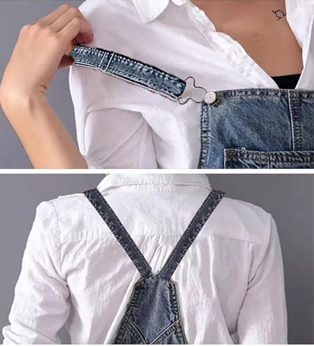 Image of loveimgs Women Distressed Denim Overall Dress Bib Long Jean Jumper Ripped Adjustable Straps Patchwork Pinafore Dress