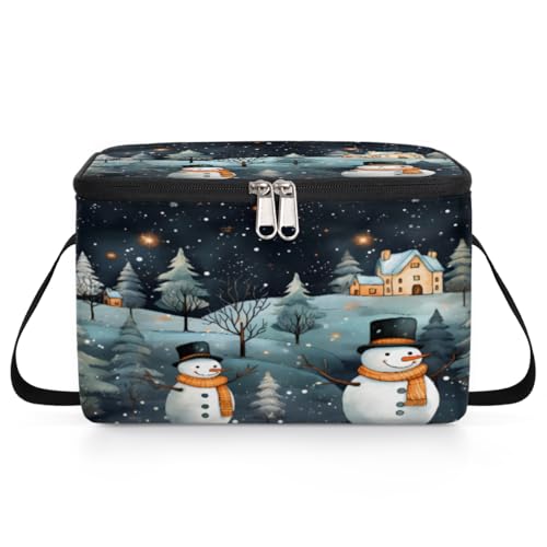 GzLeyigou Snowman Farmhouse Lunch Bags for Women Men 9 Cans, Hot & Cold Food Delivery Bag Insulated Grocery Bag Insulated Lunch Box Cooler Bag for Office Work Picnic Beach