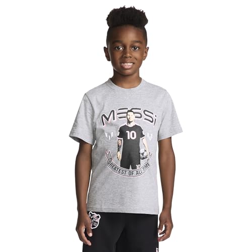 Image of Messi Boys' Lifestyle Short Sleeve T-Shirt, Slim-fit Graphic Tee, Cotton Blend Fabric