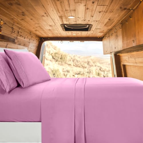 Image of Elegant Comfort Luxury 1500 Premium Hotel Quality Microfiber 4-Piece Sheet Set - Wrinkle Resistant, All Around Elastic Fitted Sheet, Deep Pocket up to 16 inch, RV Short Queen, Pink