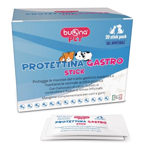 Buona Pet Protettina Gastro 20 Stick Monodose in Gel Appetibile, Mangime Complementare per Cane e Gatto, Supporto per la Funzione Gastrointestinale Superiore