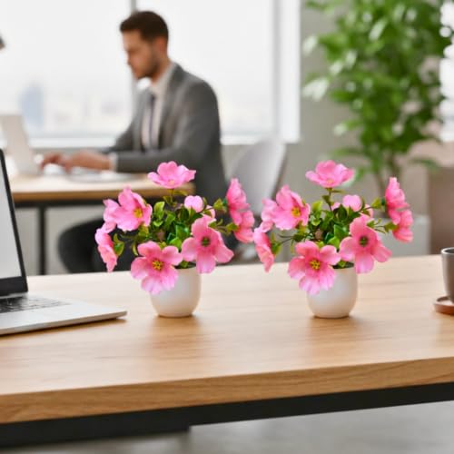 Image of fancymart Artificial Real Touch Flower Plant with Pot (Pack of 2), 16 cm Height, Decorative Faux Floral Plant for Home, Office, Living Room, Bedroom, Table & Shelf Decor
