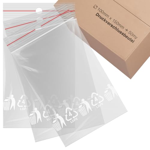 Polybeutel mit Druckverschluß 100 Stück-Druckverschlussbeutel 100x150 mm-50my (Zip Beutel/Polybeutel/Folienbeutel), glasklar, 100 x 150 mm, Z-PB100150100