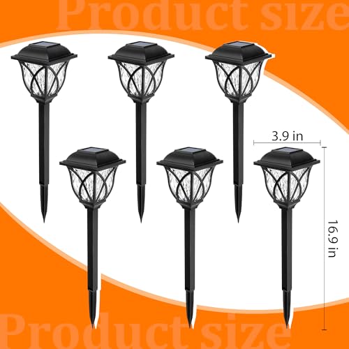 GIGALUMI Solar Lights Outdoor Waterproof, 6 Pack Flickering Flame LED Lights, Garden Decor for Yard, Patio, Landscape, Planter, Walkway, Transparent Cover