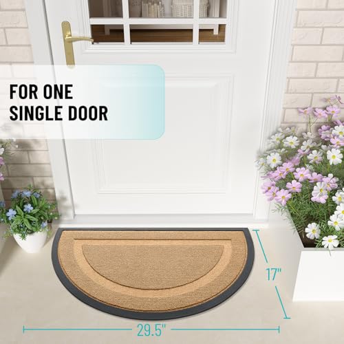 Image of OLANLY Half Circle Door Mat Indoor Outdoor Entrance Welcome, Waterproof All-Season, All-Weather Doormat, Sturdy Natural Rubber, Easy Clean Patio Porch Entryway Mat, 29.5x17, Butter Yellow