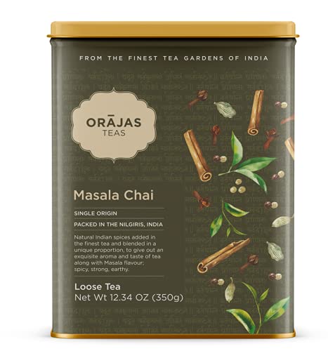 Orajas Masala Chai Loose Leaf Anti Oxidant Tea | Single Origin Authentic & Original Spiced Chai Tea | Cinnamon, Cardamom, Cloves, Dry Ginger, Black Pepper| Brew Hot Or Iced Tea (12.34 Oz) #TOP1