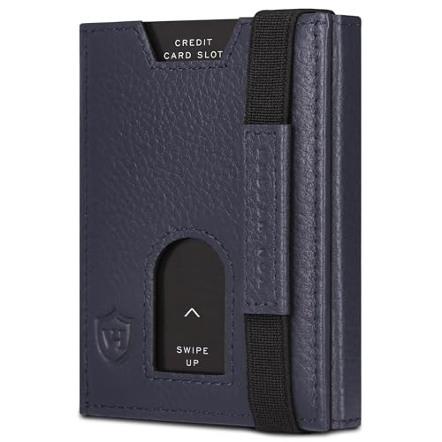 VON HEESEN Slim Wallet mit XL Münzfach & RFID-Schutz - Leder Geldbeutel - Mini Geldbörse für Herren und Damen - Kartenetui Echtleder Karten Portemonnaie klein - Kreditkartenetui Blau