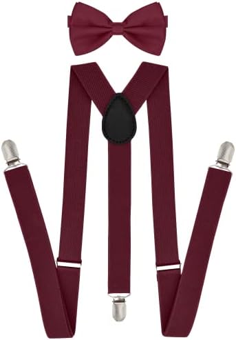 trilece Maroon Suspenders for Men with Bow Tie Sets - Unisex Men's Women's Costume Tuxedo Dress Suspenders and Bowtie Strong Clips (Burgundy, 1)