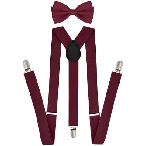 trilece Suspenders and Bow Ties For Men - Adjustable Size Pretied Bowtie - Mens Suspenders - Elastic 1 inch Wide Y Shape Suspenders with Bowtie (Burgundy) Cover