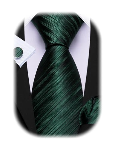 Image of Barry.Wang Man Stripe Ties Set Silk Woven Pocket Square Necktie Cufflinks Formal Party Business